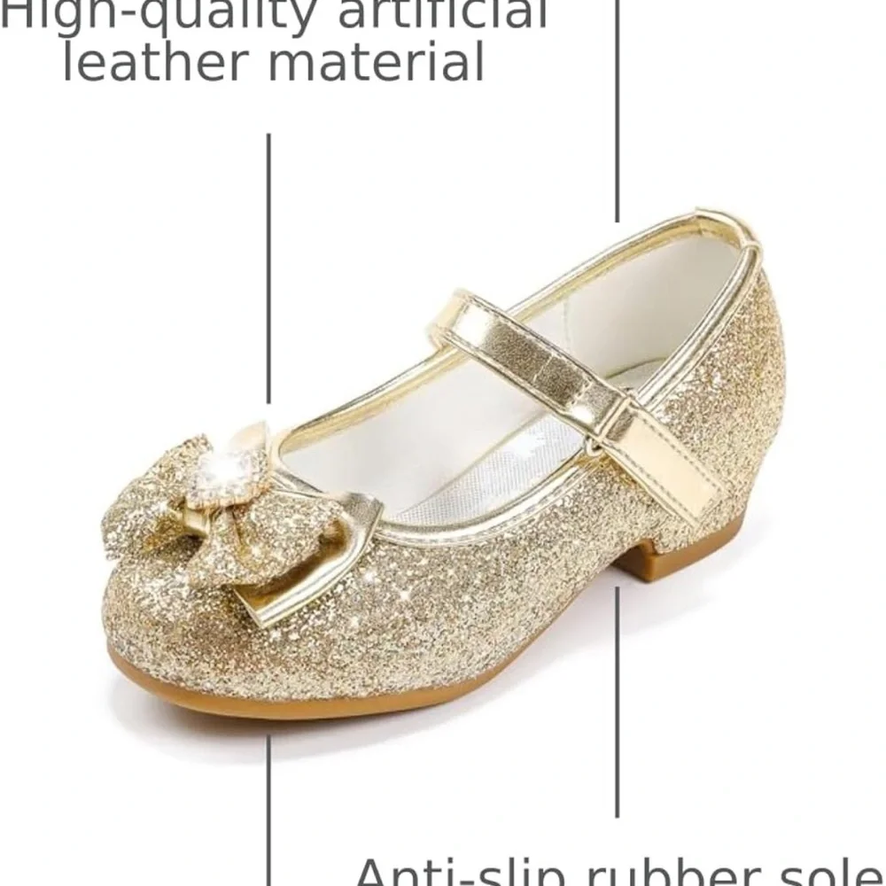 Girls Sparkly Gold Kids Shoes with Bow